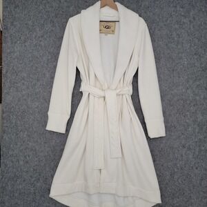 UGG Duffield II Robe Womens M Cream Fleece Kimono Belted Shawl Collar Pockets